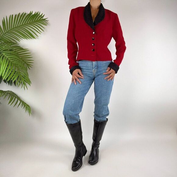 Vintage 90s Grunge Red & Black Preppy Long Sleeve Classy Dress Top / Size: 6 - Picture 4 of 5